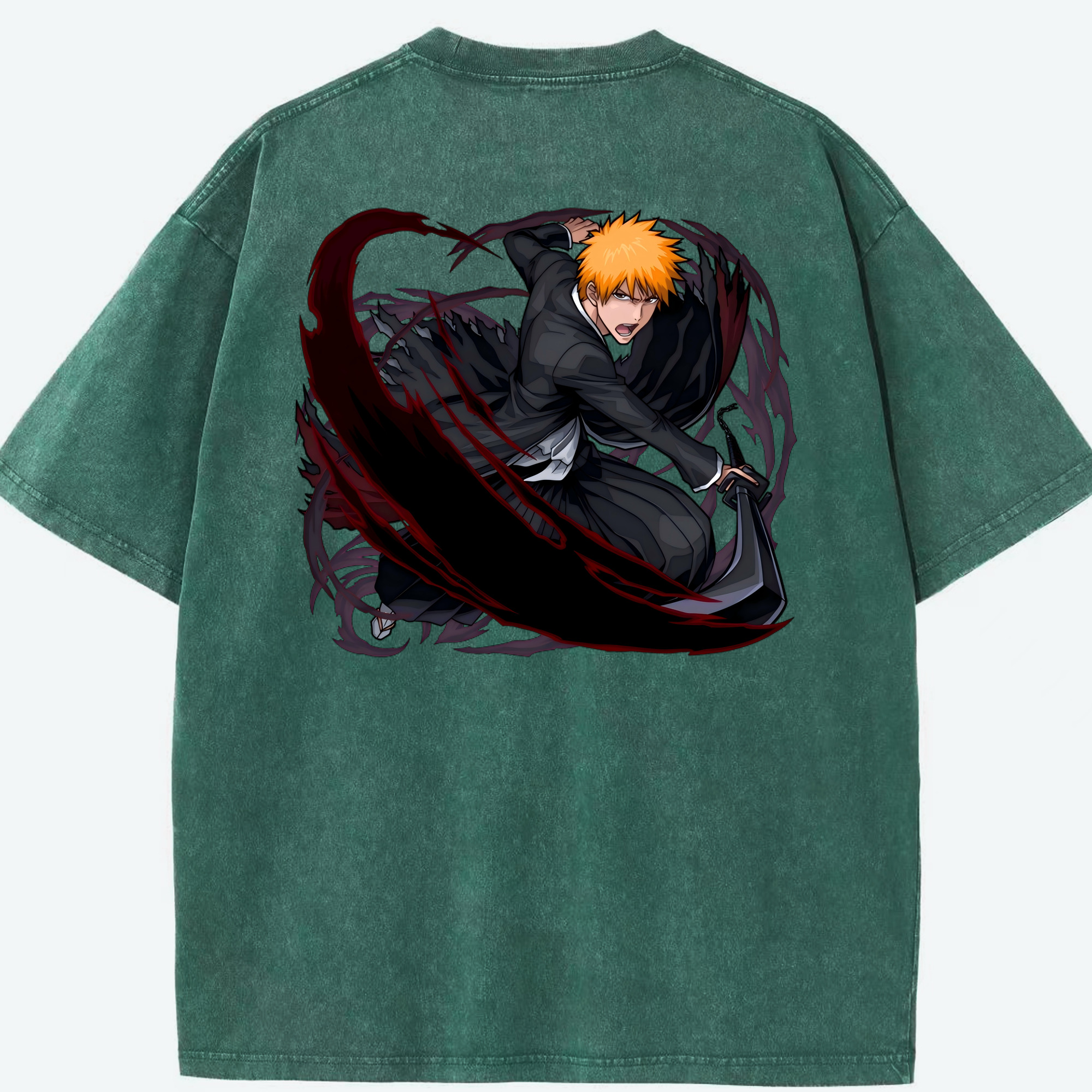 （画像用） ブリーチ 黒崎一護（くろさき いちご）BLEACH Kurosaki Ichigo 綿100% ヴィンテージ風 半袖Tシャツ（背面プリント）